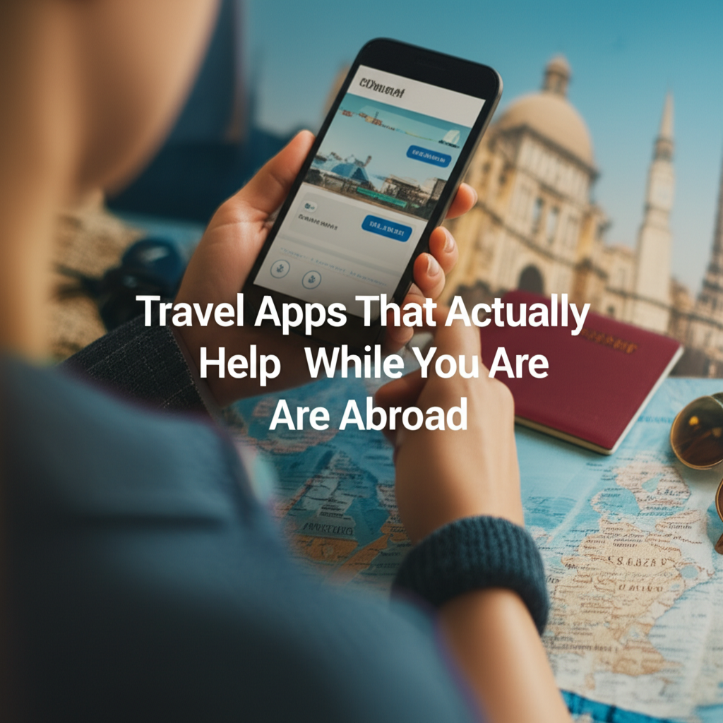 Professional blog header image for article titled: Travel Apps That Actually Help While You Are Abroad. High quality, relevant imagery, clean composition.